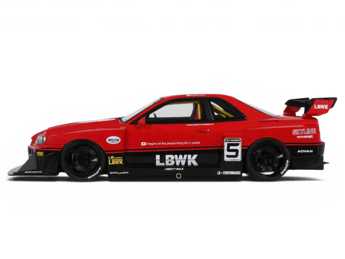 2020 Nissan Skyline GT-R (R34) LB-Super Silhouette RHD (Right Hand Drive) #5 Red and Black 1/18 Model Car by GT Spirit by GT Spirit