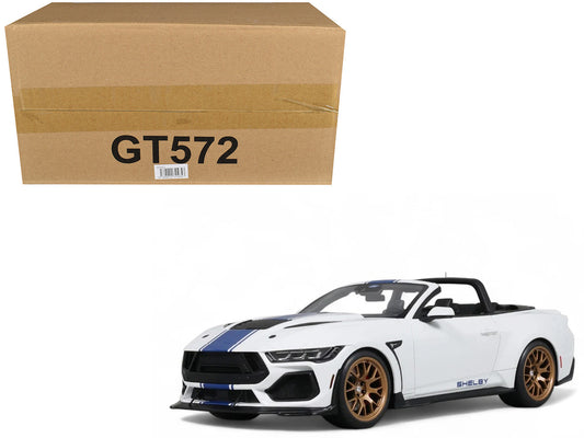 2025 Shelby Mustang Supersnake Convertible White with Blue Stripes 1/18 Model Car by GT Spirit by GT Spirit