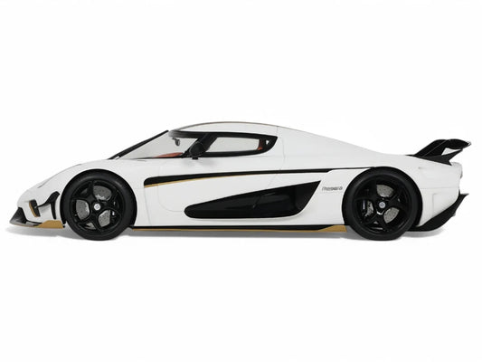 2023 Koenigsegg Regera White with Black Stripes 1/18 Model Car by GT Spirit by GT Spirit
