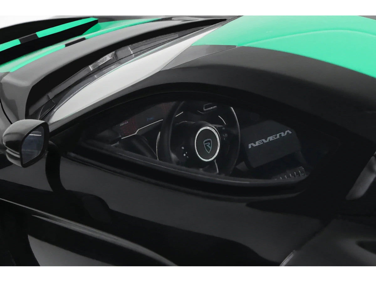2023 Rimac Nevera Black with Green Stripes 1/18 Model Car by GT Spirit by GT Spirit