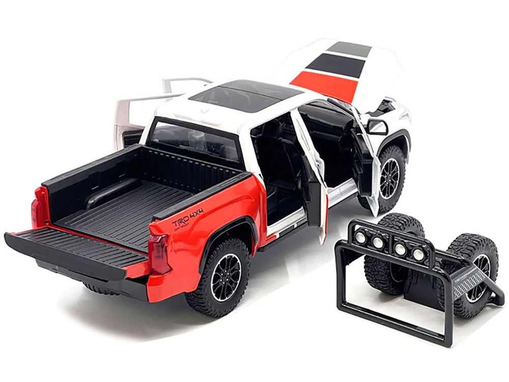 2023 Toyota Tundra TRD 4x4 Pickup Truck White and Red with Black and Gray Stripes with Sunroof and Wheel Rack Limited Edition to 2400 pieces Worldwide 1/24 Diecast Model Car by Other