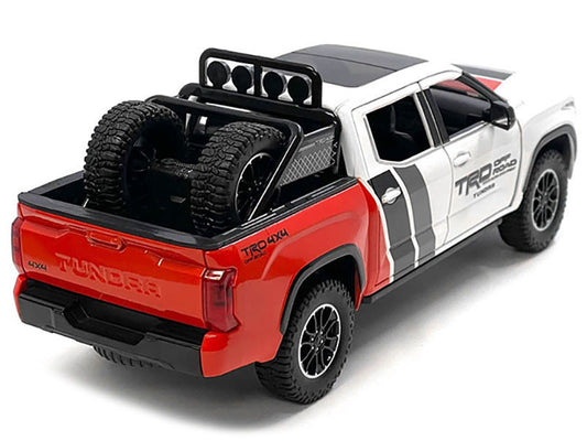 2023 Toyota Tundra TRD 4x4 Pickup Truck White and Red with Black and Gray Stripes with Sunroof and Wheel Rack Limited Edition to 2400 pieces Worldwide 1/24 Diecast Model Car by Other