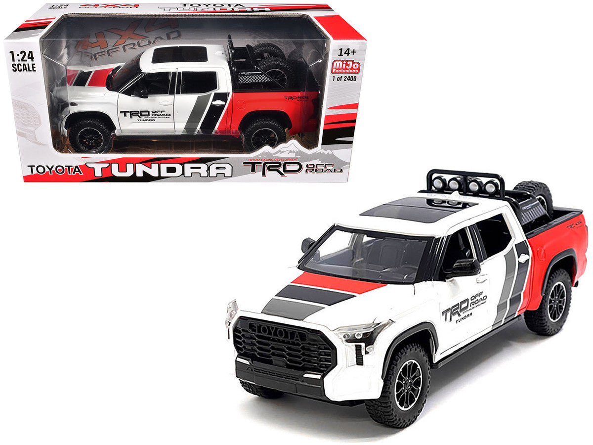2023 Toyota Tundra TRD 4x4 Pickup Truck White and Red with Black and Gray Stripes with Sunroof and Wheel Rack Limited Edition to 2400 pieces Worldwide 1/24 Diecast Model Car by Other
