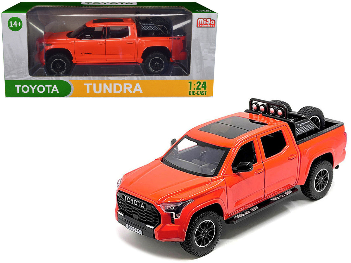 2023 Toyota Tundra TRD 4x4 Pickup Truck Solar Octane Orange with Sunroof and Wheel Rack 1/24 Diecast Model Car by Other