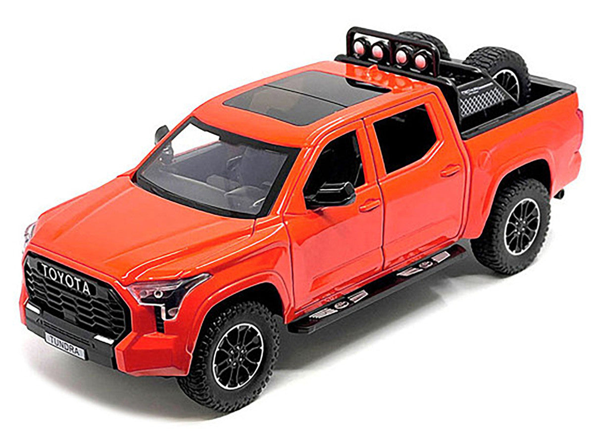 2023 Toyota Tundra TRD 4x4 Pickup Truck Solar Octane Orange with Sunroof and Wheel Rack 1/24 Diecast Model Car by Other