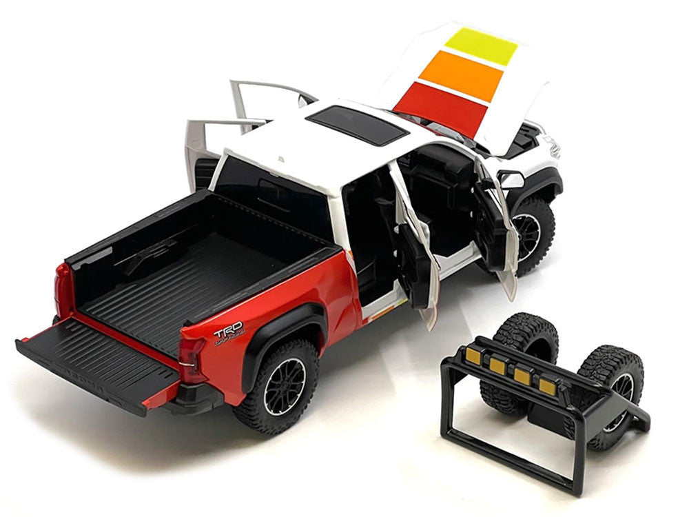 2024 Toyota Tacoma TRD Off Road Edition Pickup Truck White and Red with TRD Stripes with Sunroof and Wheel Rack Limited Edition to 2400 pieces Worldwide 1/24 Diecast Model Car by Other