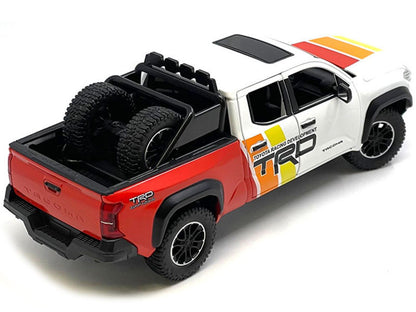 2024 Toyota Tacoma TRD Off Road Edition Pickup Truck White and Red with TRD Stripes with Sunroof and Wheel Rack Limited Edition to 2400 pieces Worldwide 1/24 Diecast Model Car by Other