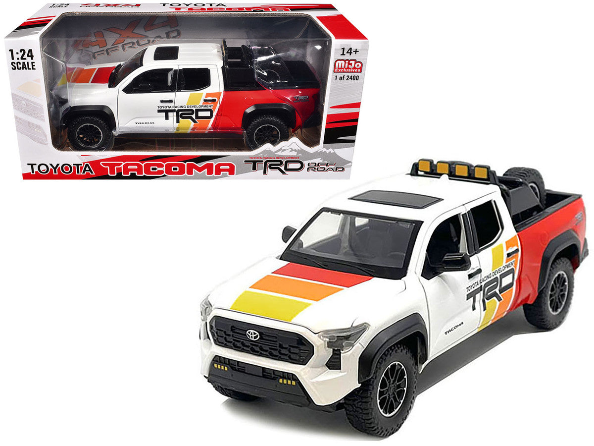 2024 Toyota Tacoma TRD Off Road Edition Pickup Truck White and Red with TRD Stripes with Sunroof and Wheel Rack Limited Edition to 2400 pieces Worldwide 1/24 Diecast Model Car by Other
