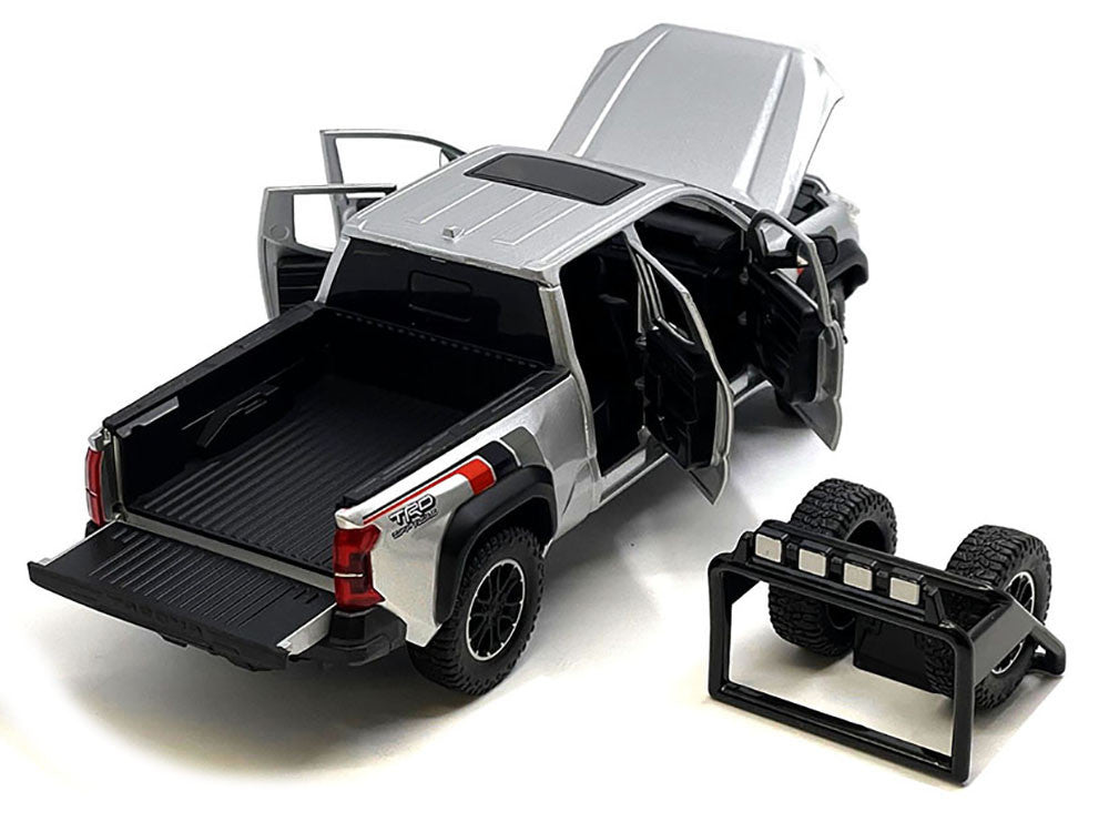 2024 Toyota Tacoma TRD Off Road Edition Pickup Truck Silver Metallic with TRD Stripes with Sunroof and Wheel Rack Limited Edition to 2400 pieces Worldwide 1/24 Diecast Model Car by Other