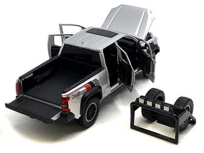 2024 Toyota Tacoma TRD Off Road Edition Pickup Truck Silver Metallic with TRD Stripes with Sunroof and Wheel Rack Limited Edition to 2400 pieces Worldwide 1/24 Diecast Model Car by Other