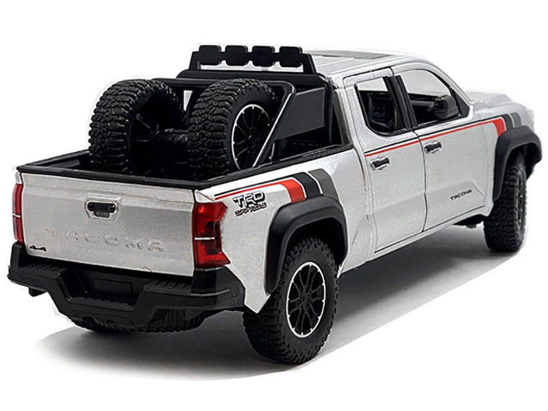 2024 Toyota Tacoma TRD Off Road Edition Pickup Truck Silver Metallic with TRD Stripes with Sunroof and Wheel Rack Limited Edition to 2400 pieces Worldwide 1/24 Diecast Model Car by Other