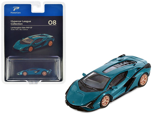 Lamborghini Sian FKP 37 Blu Uranus Blue Metallic "Hypercar League Collection" 1/64 Diecast Model Car by PosterCars by PosterCars