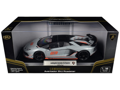 Lamborghini Aventador SVJ Roadster Matt Gray with Carbon Top and Orange Accents 1/18 Diecast Model Car by Heimanba by Heimanba