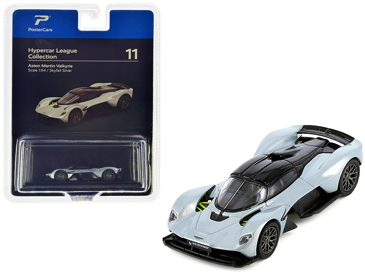 Aston Martin Valkyrie Skyfall Silver Metallic with Black Top "Hypercar League Collection" 1/64 Diecast Model Car by PosterCars by PosterCars