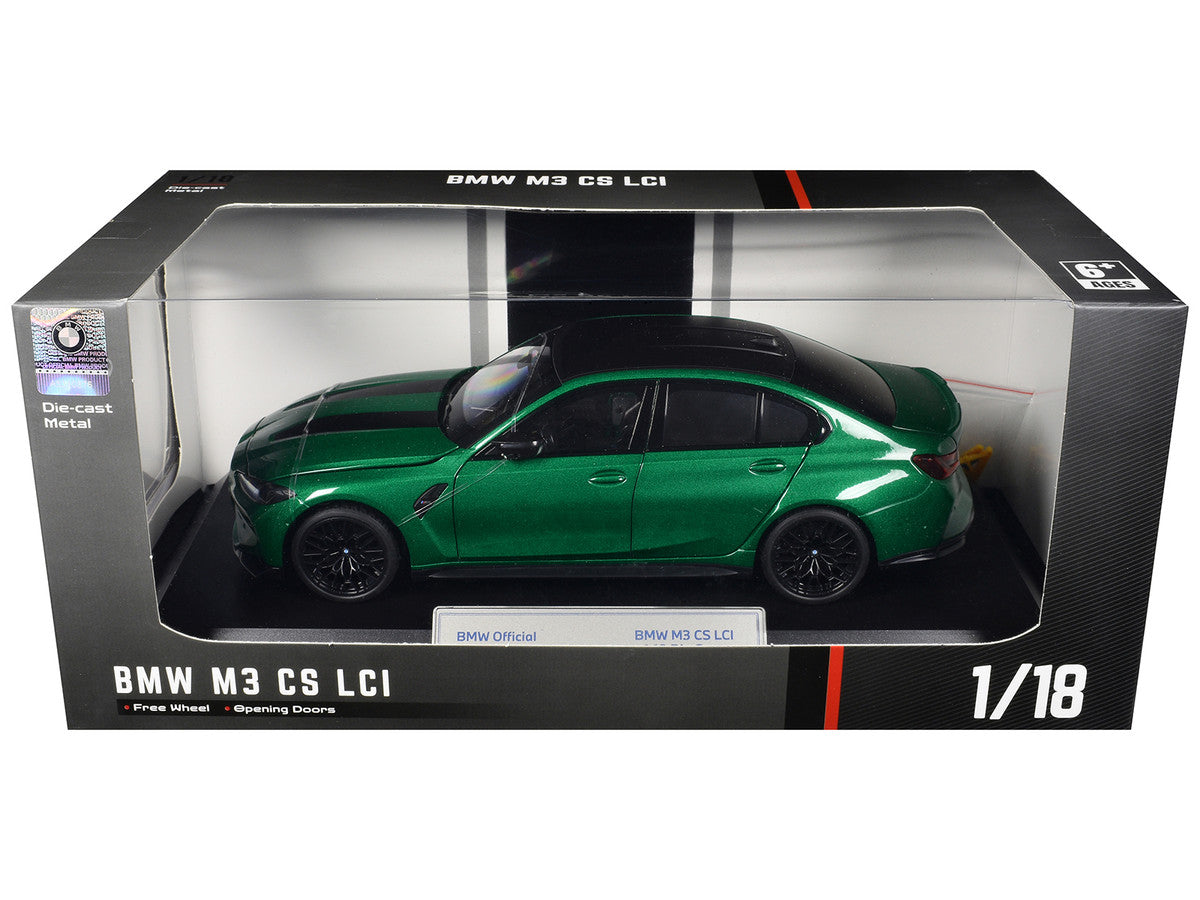 BMW M3 CS LCI Green Metallic with Matt Black Top and Hood Stripes 1/18 Diecast Model Car by Heimanba by Heimanba