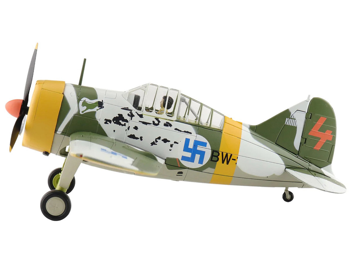 Brewster F2A Model 239 "Buffalo" Fighter Aircraft "BW364 LeLv 24 flown by Warrant Officer Ilmari Juutilainen" (1942) Finnish Air Force "Air Power Series" 1/48 Diecast Model by Hobby Master by Hobby Master