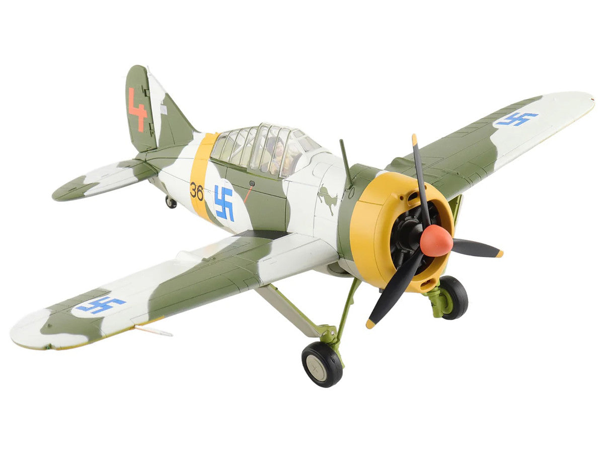 Brewster F2A Model 239 "Buffalo" Fighter Aircraft "BW364 LeLv 24 flown by Warrant Officer Ilmari Juutilainen" (1942) Finnish Air Force "Air Power Series" 1/48 Diecast Model by Hobby Master by Hobby Master