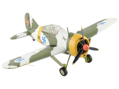 Brewster F2A Model 239 "Buffalo" Fighter Aircraft "BW364 LeLv 24 flown by Warrant Officer Ilmari Juutilainen" (1942) Finnish Air Force "Air Power Series" 1/48 Diecast Model by Hobby Master by Hobby Master