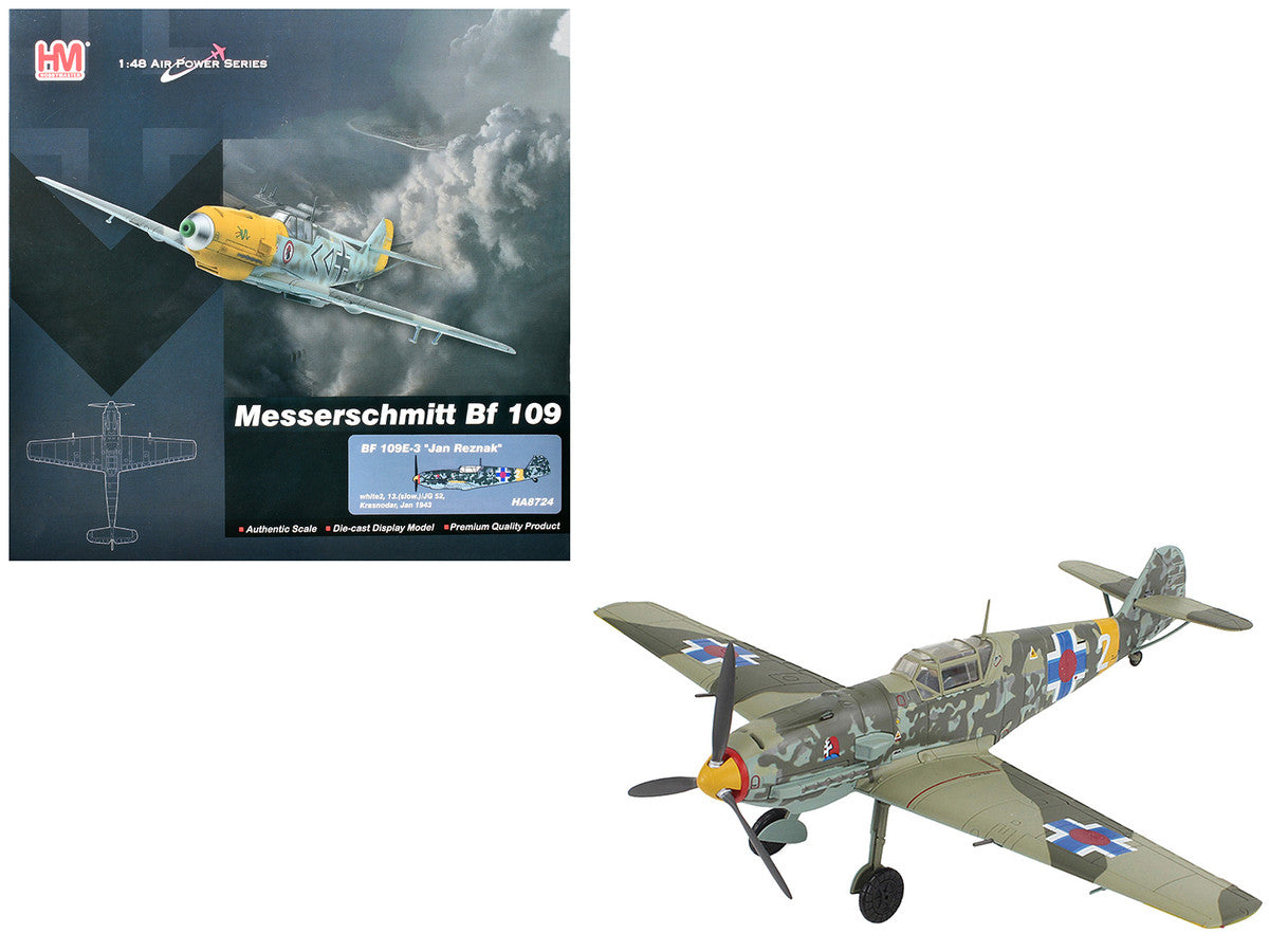 Messerschmitt Bf 109E-3 Fighter Aircraft "White 2 Jan Reznak 13.(slow)/JG 52 Kraznodar USSR" (1943) German Luftwaffe "Air Power Series" 1/48 Diecast Model by Hobby Master by Hobby Master