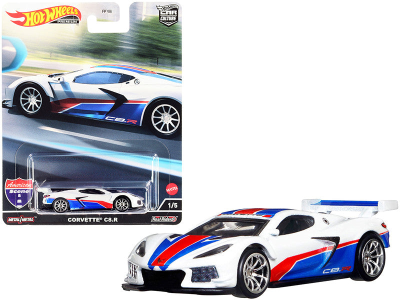 Chevrolet Corvette C8.R Pearl White with Red and Blue Stripes "American Scene" "Car Culture" Series Diecast Model Car by Hot Wheels by Hotwheels