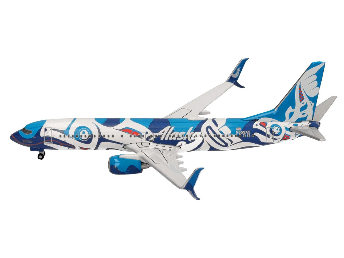 Boeing 737-800 Commercial Aircraft "Alaska Airlines - Salmon People Livery" (N559AS) Blue and White 1/500 Diecast Model Airplane by Herpa by Herpa