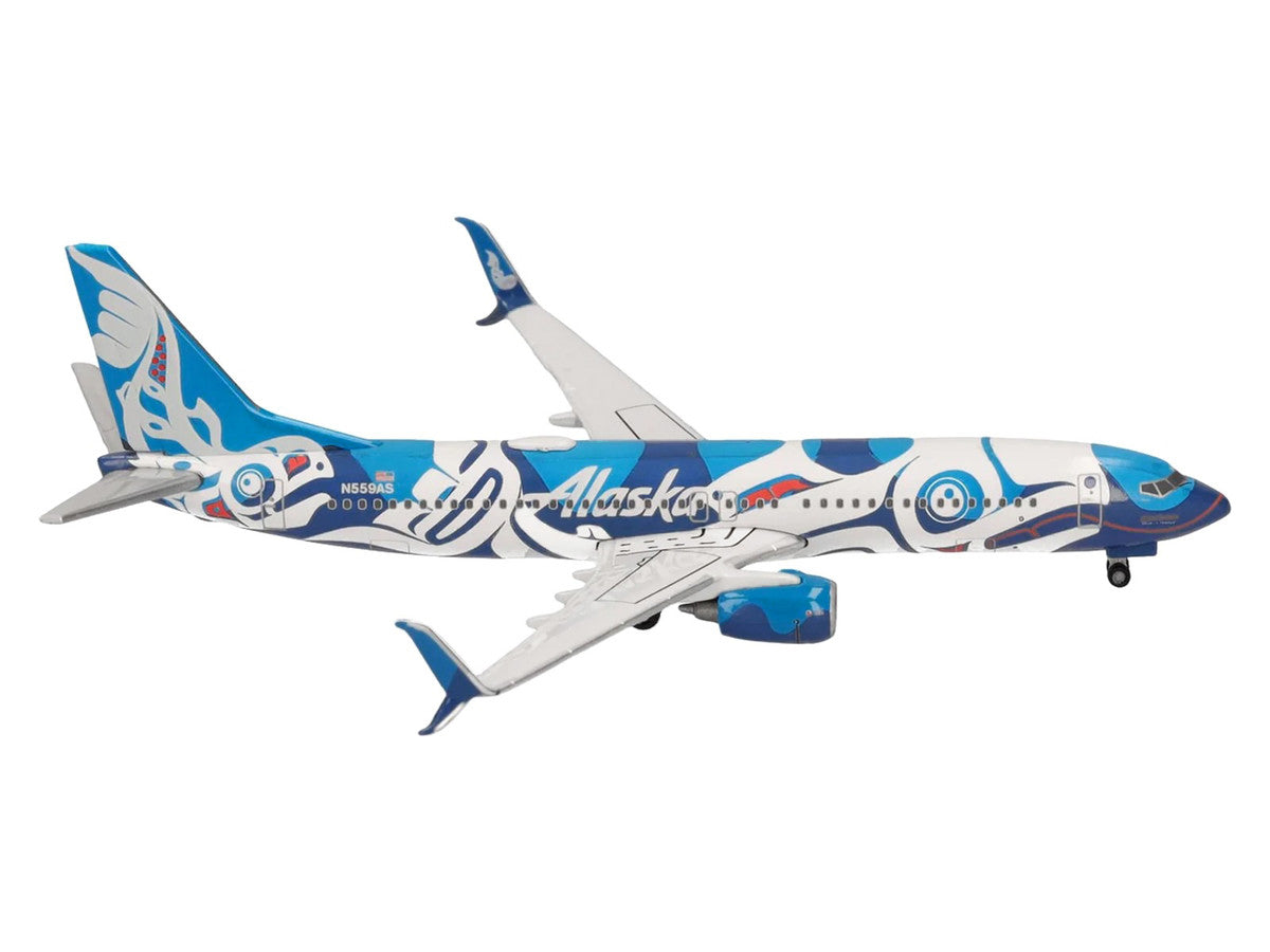 Boeing 737-800 Commercial Aircraft "Alaska Airlines - Salmon People Livery" (N559AS) Blue and White 1/500 Diecast Model Airplane by Herpa by Herpa