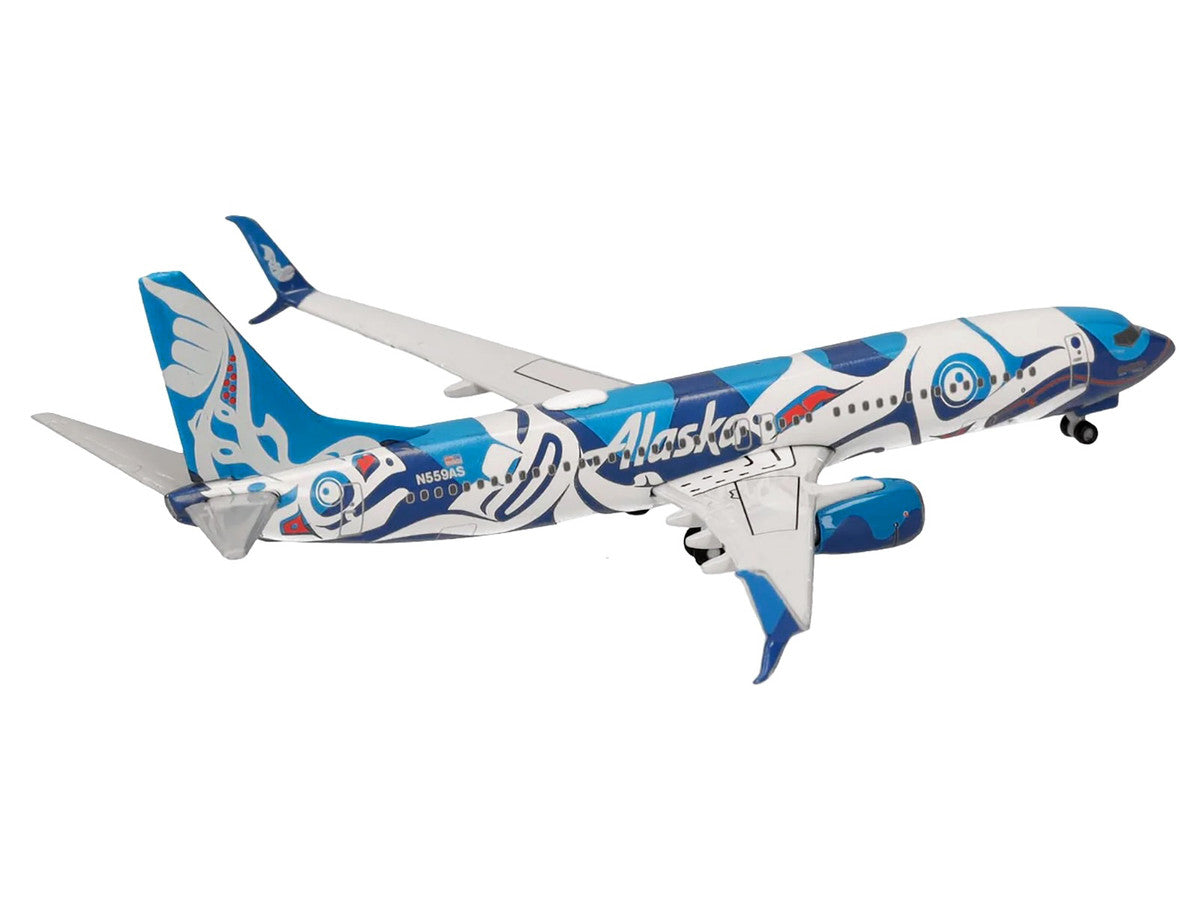 Boeing 737-800 Commercial Aircraft "Alaska Airlines - Salmon People Livery" (N559AS) Blue and White 1/500 Diecast Model Airplane by Herpa by Herpa