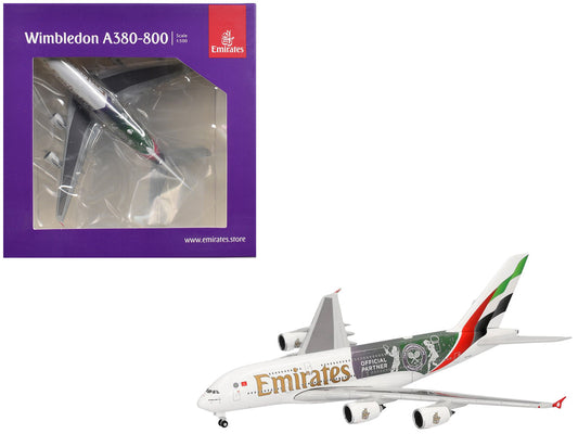 Airbus A380-800 Commercial Aircraft "Emirates Airlines - Wimbledon Official Partner" (A6-EOE) White with Graphics 1/500 Diecast Model Airplane by Herpa by Herpa