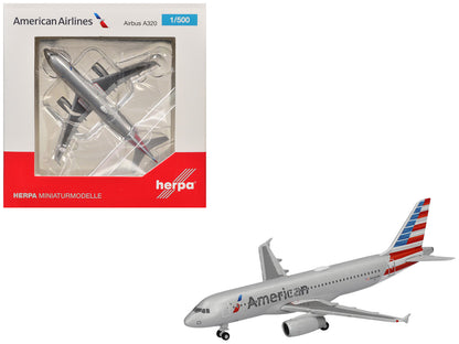 Airbus A320 Commercial Aircraft "American Airlines" (N680AW) Silver with Blue and Red Tail 1/500 Diecast Model Airplane by Herpa by Herpa