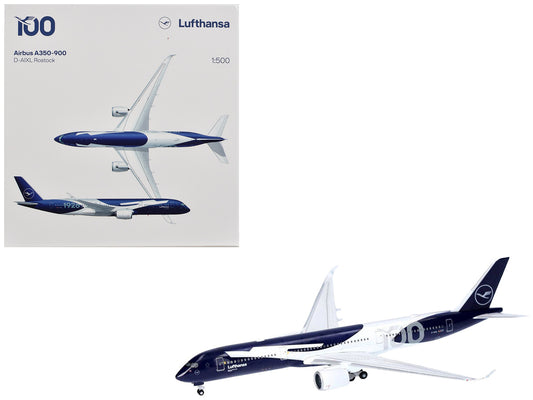 Airbus A350-900 Commercial Aircraft "Lufthansa 100 Years" (D-AIXL) Blue with Graphics 1/500 Diecast Model Airplane by Herpa by Herpa