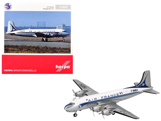 Douglas DC-4 Commercial Aircraft "Air France" (F-BHEH) White with Blue Stripes 1/200 Diecast Model by Herpa by Herpa