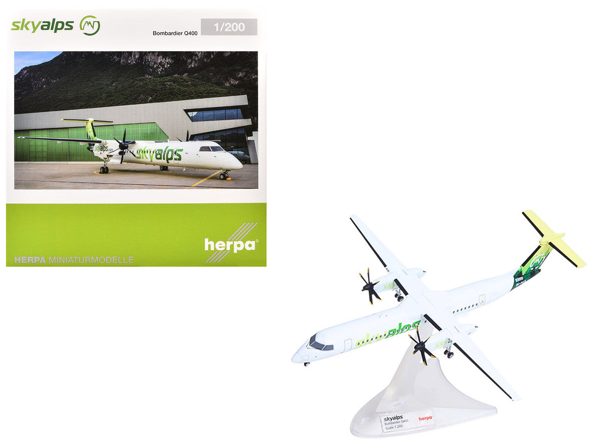 Bombardier Q400 Commercial Aircraft "Sky Alps" (9H-PAUL) White with Green Tail Graphics 1/200 Diecast Model by Herpa by Herpa
