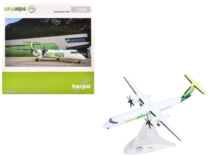 Bombardier Q400 Commercial Aircraft "Sky Alps" (9H-PAUL) White with Green Tail Graphics 1/200 Diecast Model by Herpa by Herpa