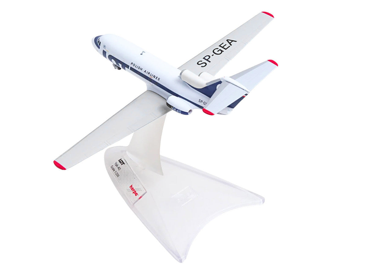 Yakovlev Yak-40 Commercial Aircraft "LOT Polish Airlines" (SP-GEA) White with Blue Stripes and Tail 1/200 Diecast Model by Herpa by Herpa