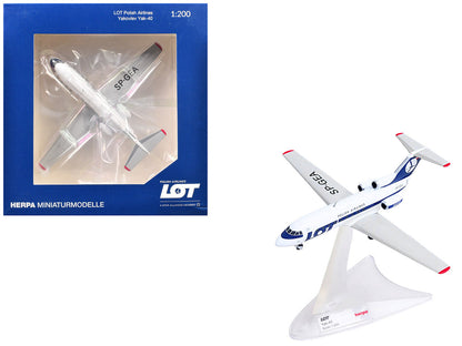 Yakovlev Yak-40 Commercial Aircraft "LOT Polish Airlines" (SP-GEA) White with Blue Stripes and Tail 1/200 Diecast Model by Herpa by Herpa