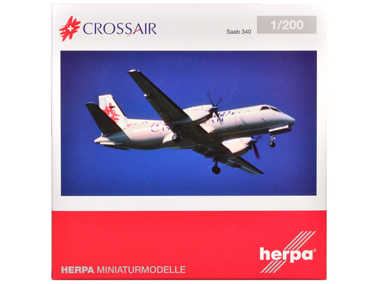 Saab 340 Commercial Aircraft "Crossair" (HB-AKN) White with Tail Graphics 1/200 Diecast Model Airplane by Herpa by GeminiJets