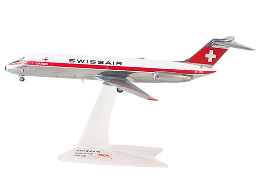 Douglas DC-9-30F Commercial Aircraft "Swissair" (HB-IFW) White with Red Stripes 1/200 Diecast Model Airplane by Herpa by GeminiJets