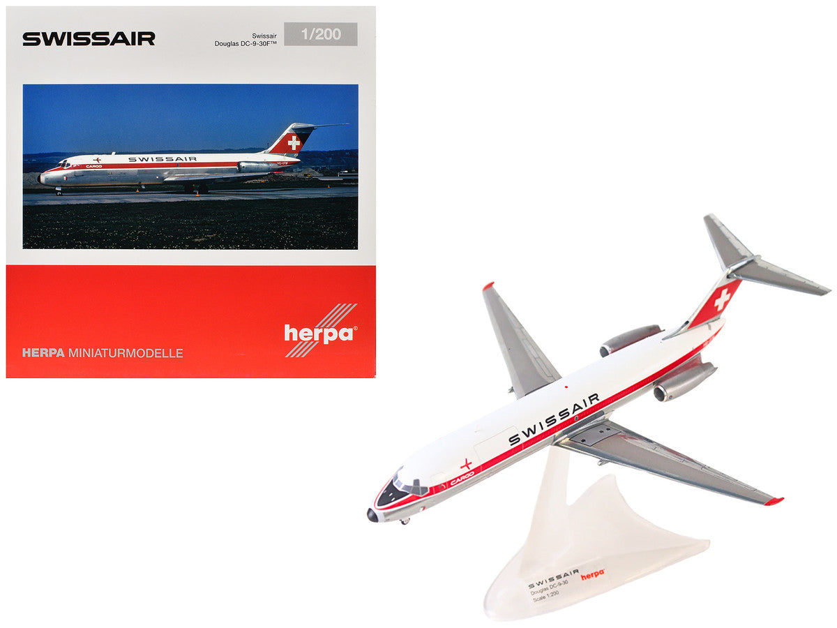 Douglas DC-9-30F Commercial Aircraft "Swissair" (HB-IFW) White with Red Stripes 1/200 Diecast Model Airplane by Herpa by GeminiJets