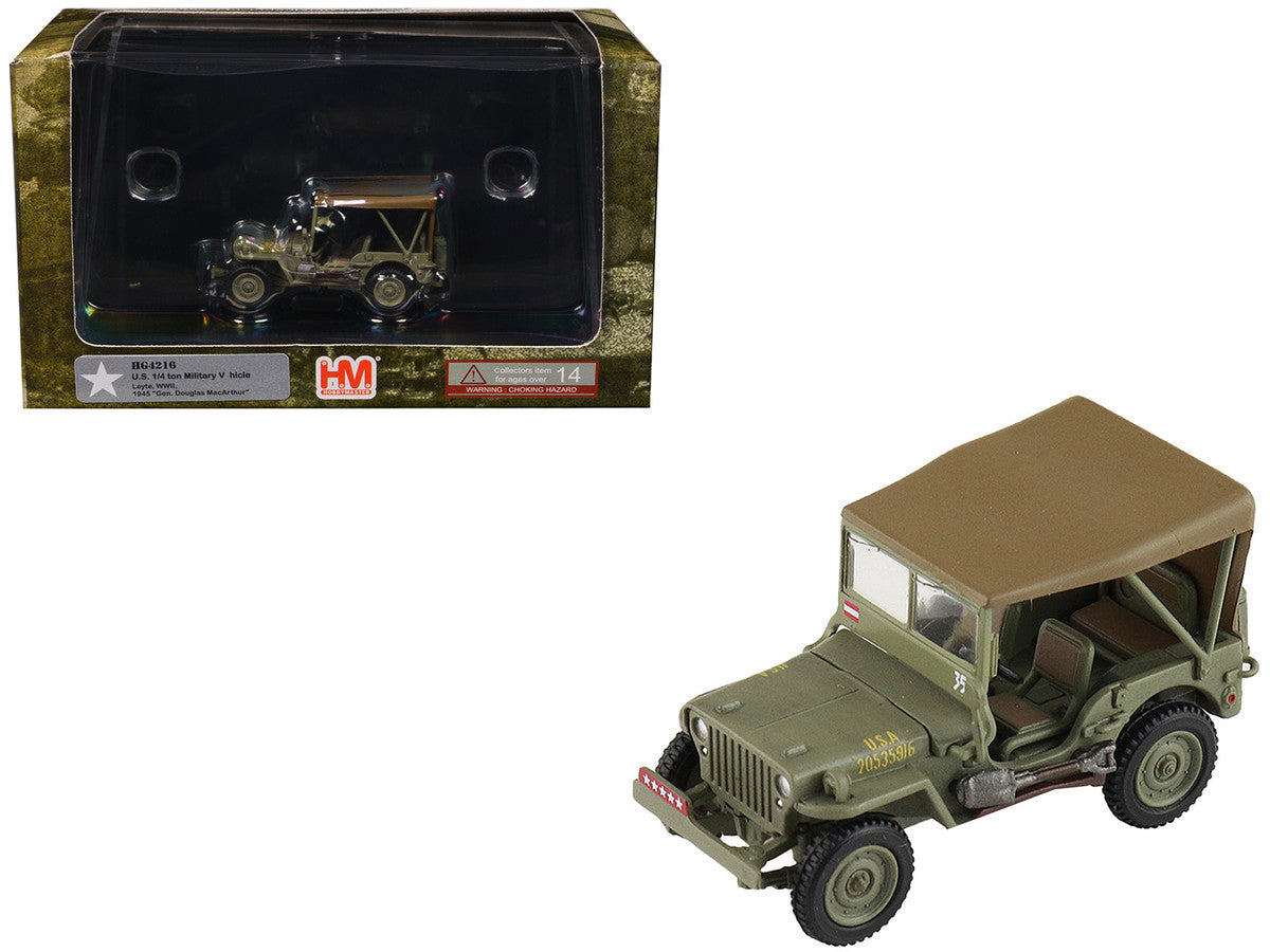U.S. 1/4 ton Military Vehicle Olive Drab "Gen. Douglas MacArthur Leyte WWII" (1945) United States Army "Ground Power Series" 1/72 Diecast Model by Hobby Master by Hobby Master