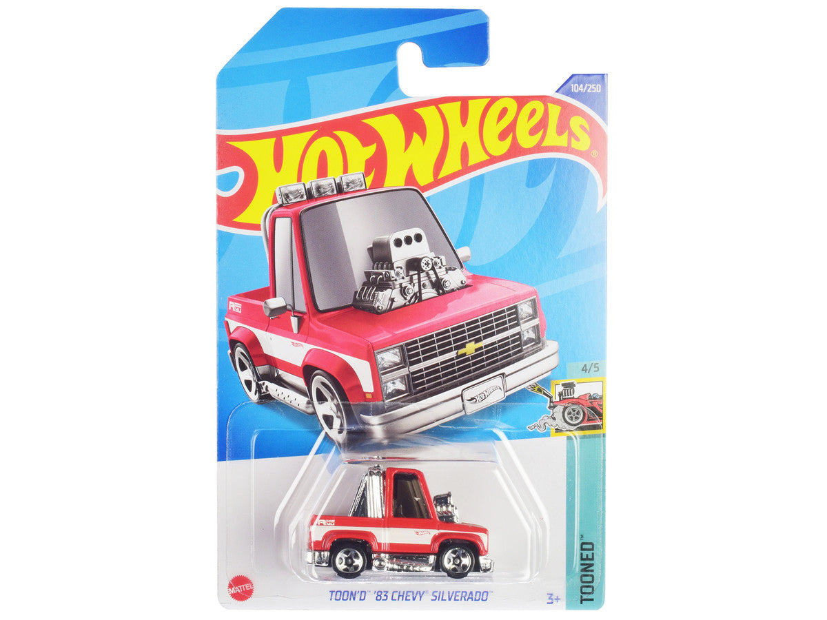 1983 Chevrolet Silverado "Toon'd" Pickup Truck Red and White "Tooned" Series Diecast Model Car by Hot Wheels by Hotwheels