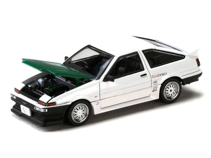 Toyota Sprinter Trueno (AE86) RHD (Right Hand Drive) "Keiichi Tsuchiya - Dori Dori Mesh Wheels" White with Green Carbon Hood 1/64 Diecast Model Car by Hobby Japan by Hobby Japan