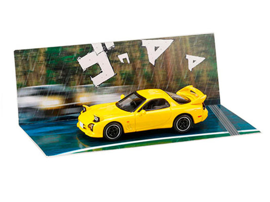 Mazda RX-7 (FD3S) RHD (Right Hand Drive) Yellow "Initial D" (1995-2013) Manga "Diorama Set Series" 1/64 Diecast Model Car by Hobby Japan by Hobby Japan