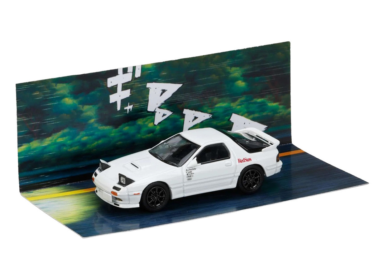 Mazda RX-7 (FC3S) RHD (Right Hand Drive) "RedSuns" White "Ryosuke Takahashi VS Kyoichi Sudou - Initial D" (1995-2013) Manga "Diorama Set Series" 1/64 Diecast Model Car by Hobby Japan by Hobby Japan
