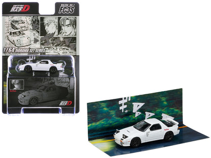Mazda RX-7 (FC3S) RHD (Right Hand Drive) "RedSuns" White "Ryosuke Takahashi VS Kyoichi Sudou - Initial D" (1995-2013) Manga "Diorama Set Series" 1/64 Diecast Model Car by Hobby Japan by Hobby Japan
