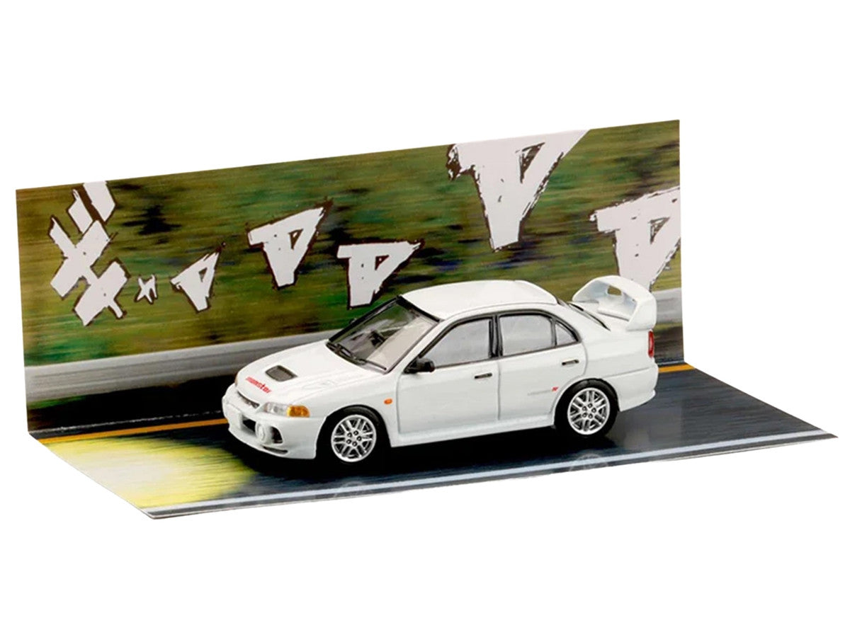Mitsubishi Lancer RS Evolution IV RHD (Right Hand Drive) "MonStar" White "Initial D" (1995-2013) Manga "Diorama Set Series" 1/64 Diecast Model car by Hobby Japan by Hobby Japan