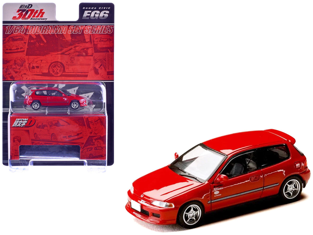 Honda Civic (EG6) RHD (Right Hand Drive) "Myogi Night Kids" Red "Initial D" (1995-2013) Manga "Diorama Set Series" 1/64 Diecast Model car by Hobby Japan by Hobby Japan