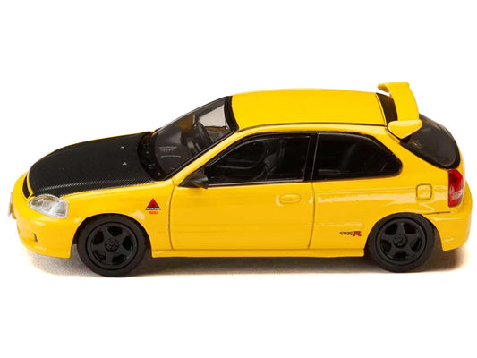 Honda Civic (EK9) RHD (Right Hand Drive) Yellow with Carbon Hood "Initial D" (1995-2013) Manga "Diorama Set Series" 1/64 Diecast Model car by Hobby Japan by Hobby Japan