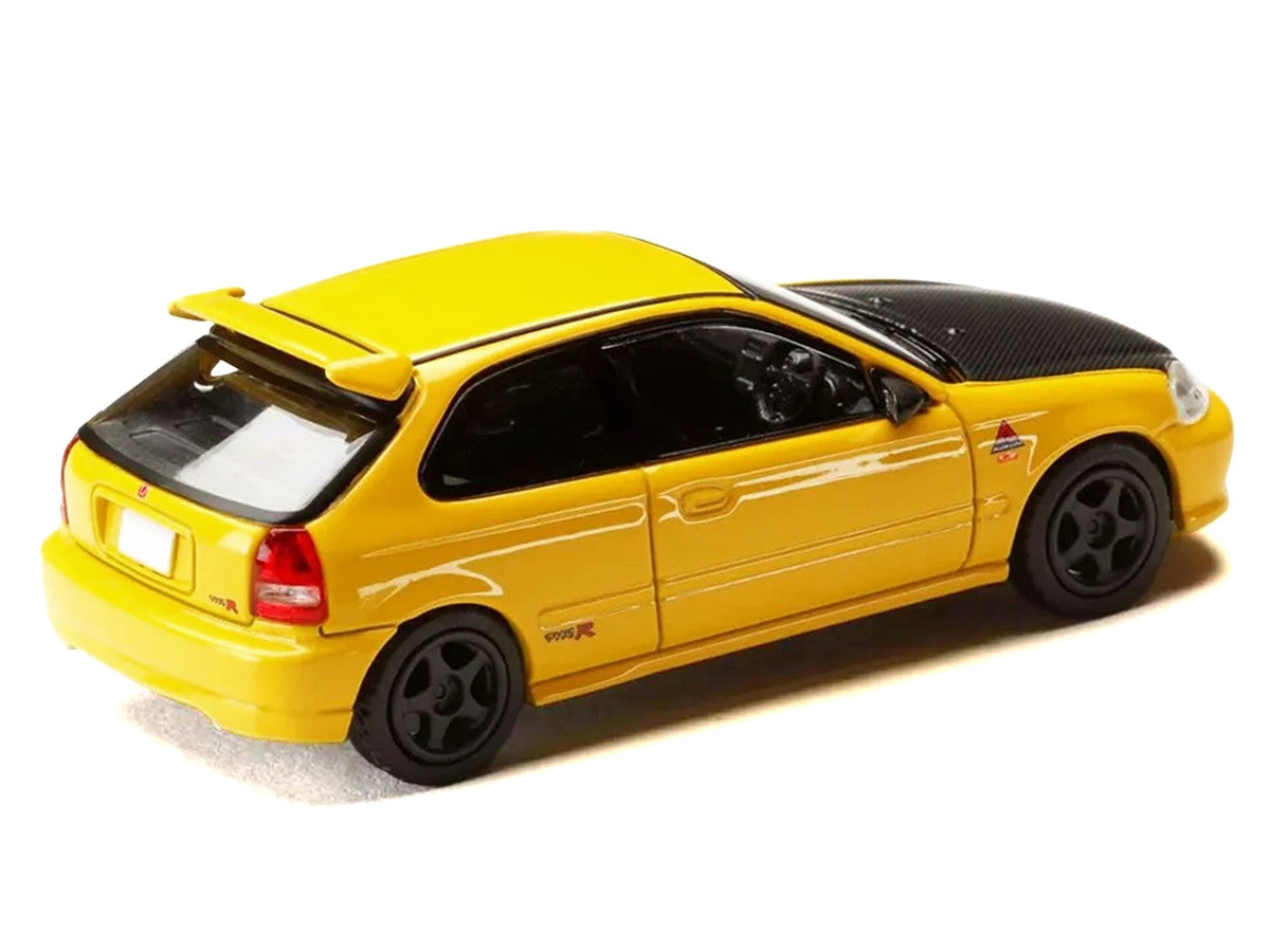 Honda Civic (EK9) RHD (Right Hand Drive) Yellow with Carbon Hood "Initial D" (1995-2013) Manga "Diorama Set Series" 1/64 Diecast Model car by Hobby Japan by Hobby Japan