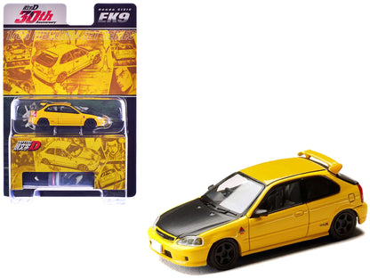Honda Civic (EK9) RHD (Right Hand Drive) Yellow with Carbon Hood "Initial D" (1995-2013) Manga "Diorama Set Series" 1/64 Diecast Model car by Hobby Japan by Hobby Japan