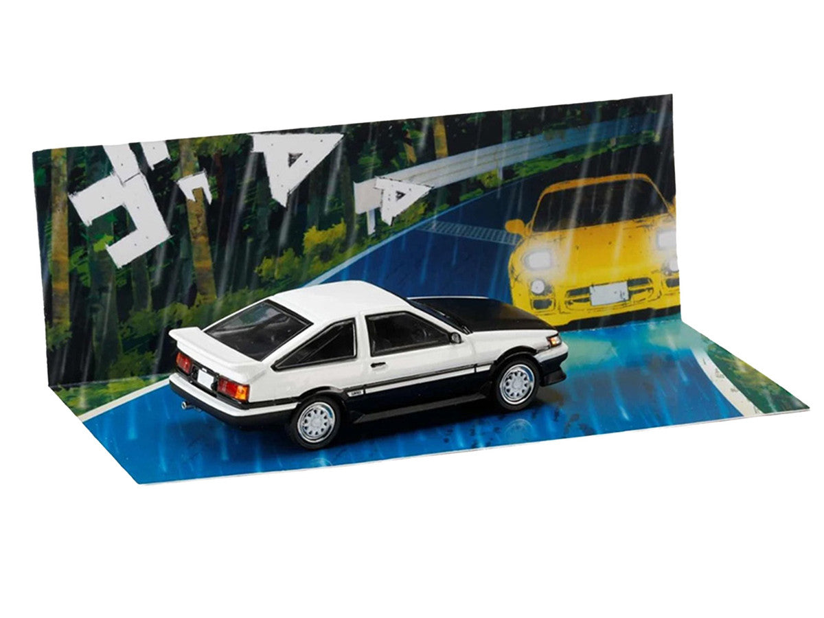Toyota Corolla Levin (AE86) RHD (Right Hand Drive) White with Carbon Hood "Initial D" (1995-2013) Manga "Diorama Set Series" 1/64 Diecast Model Car by Hobby Japan by Hobby Japan